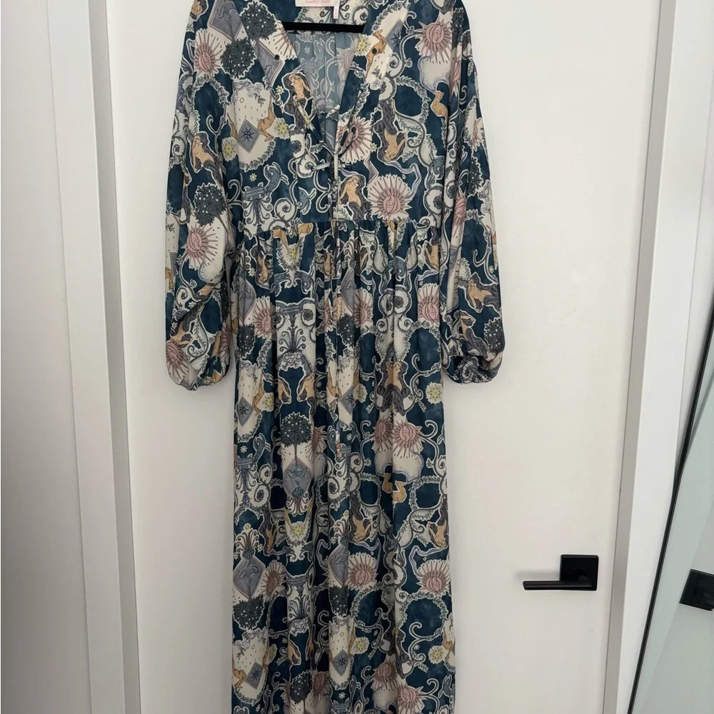 See by Chloé Blue Tarot Card Print Crepe Caftan Dress, Size FR 40 / US 8-10 - Picture 5 of 6